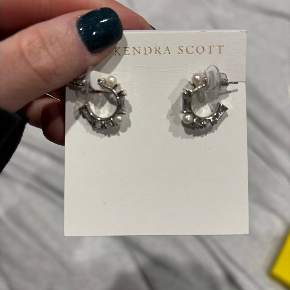 Kendra Scott Silver and Pearl Hoop Earrings